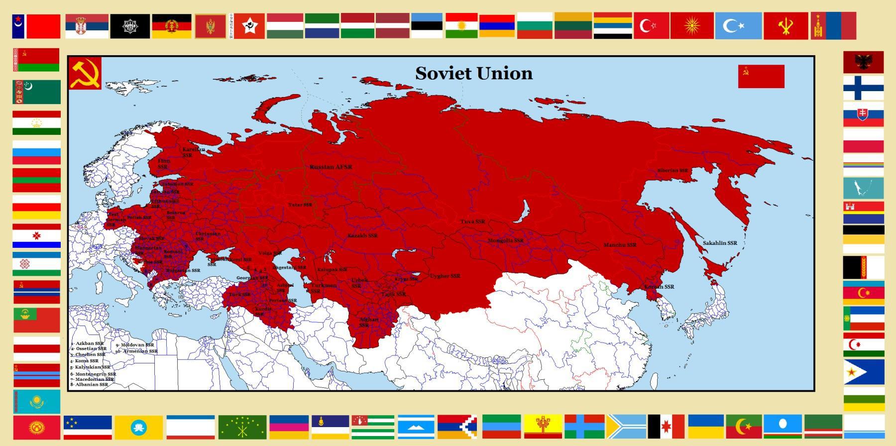 Карта советского союза и европы